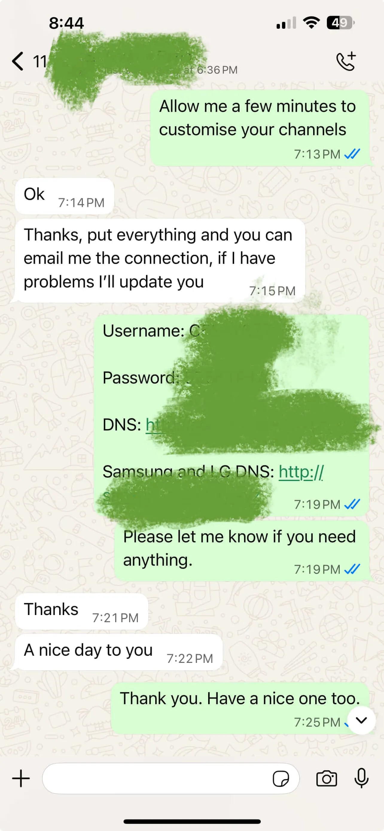 Happy customer WhatsApp chat