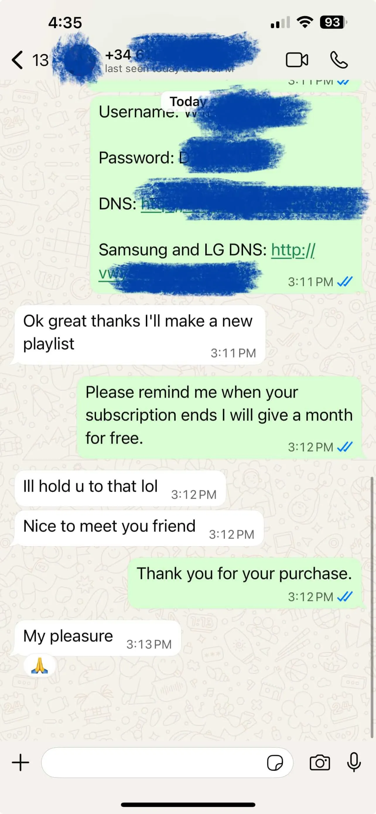 Customer review on WhatsApp