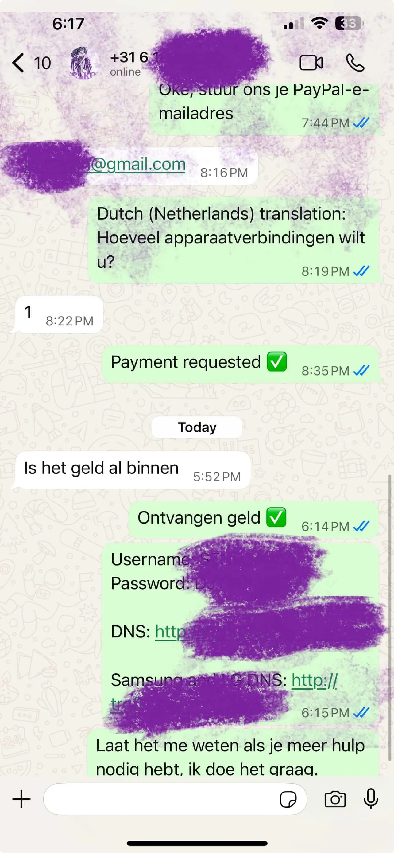 Satisfied customer WhatsApp message